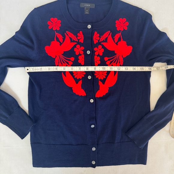 J CREW Wool Embroidered Button Jackie Cardigan Navy Red Sz S Long Sleeve - Picture 9 of 11